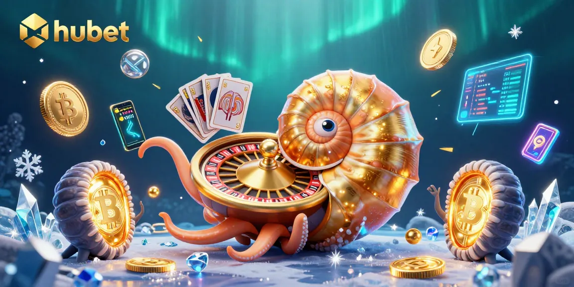 Join hubet's online casino adventure with a golden nautilus roulette and glowing crypto elements.