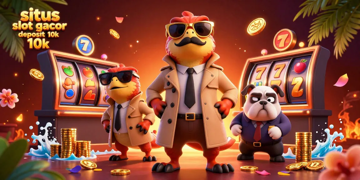 Experience the excitement of situs slot gacor deposit 10k with animated raptors in a casino scene.