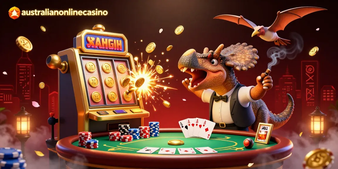 Engaging scene depicting a pachycephalosaurus at a PayID casino winning big for australianonlinecasino players.