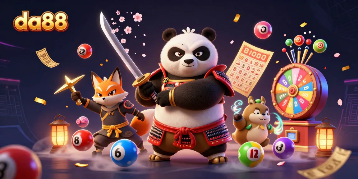 Experience da88's thrilling world of gaming with a dynamic scene featuring samurai panda and ninja fox.
