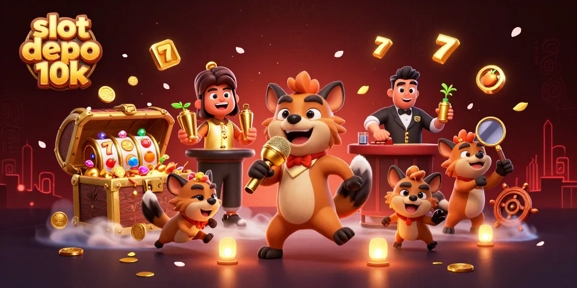 Engage with slot depo 10k and win in this vibrant 3D casino scene featuring hyenas.