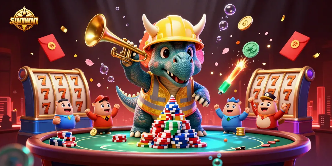 Join sunwin for an exciting gaming adventure amidst vibrant casino elements and celebration!