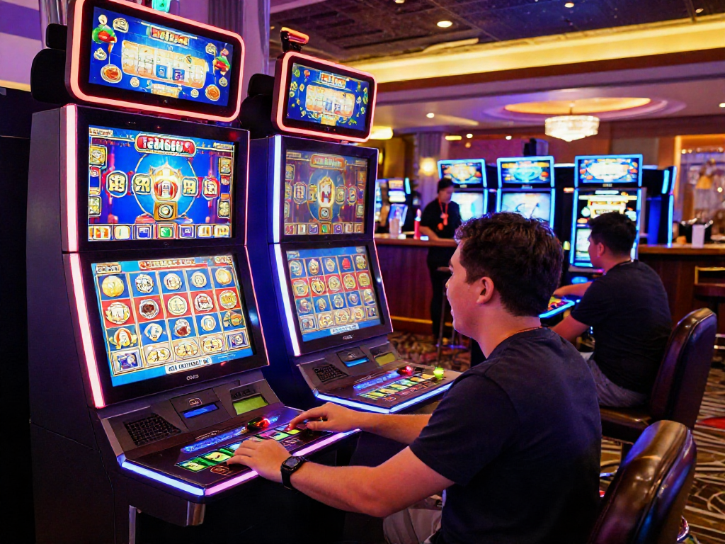 Exciting moment at i24Slots Casino with a player engaging in slot machines.