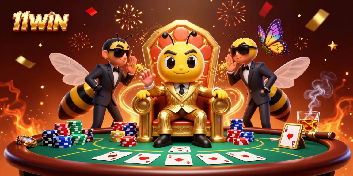 Experience thrilling poker play at 11WIN with exciting characters and vibrant casino elements.