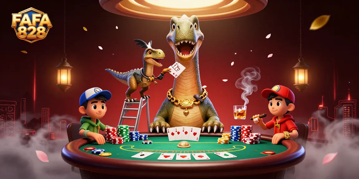 Enjoy thrilling fun at FAFA 828 with an epic dino poker showdown in a vibrant casino.