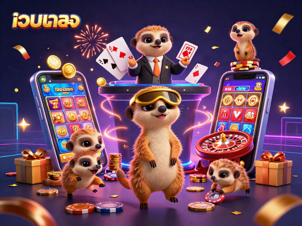 Engage in thrilling casino action with เว็บตรง as meerkats run a vibrant gambling operation.