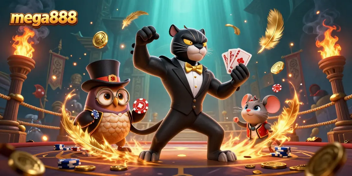 Mega888 menghadirkan permainan kartu spektakuler dengan panther, burung hantu, dan tikus keberuntungan.