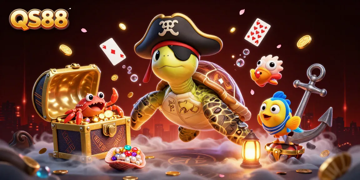 Experience the excitement of QS88 with a vibrant underwater casino adventure showcasing treasures and playful sea creatures
