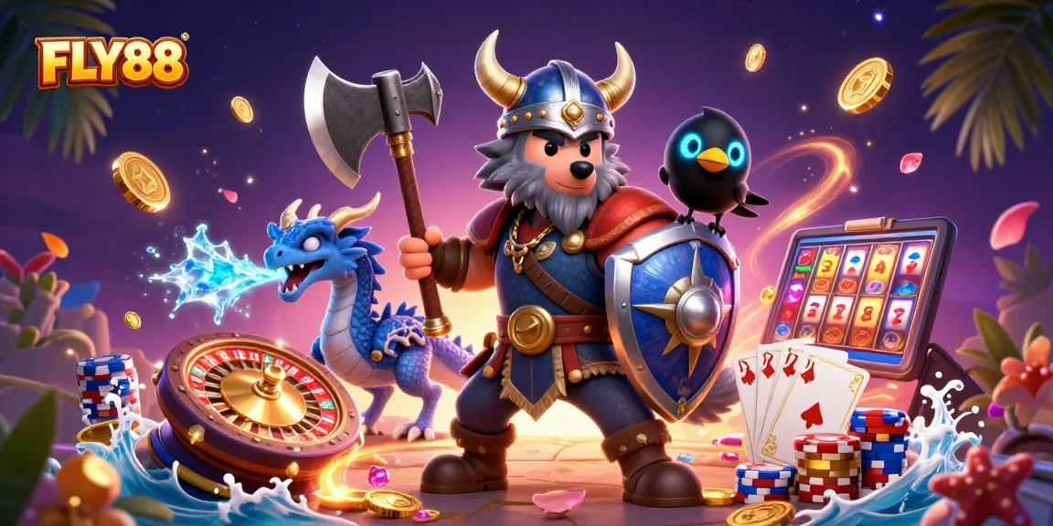 Engage with FLY88's thrilling gaming universe featuring dynamic characters and exciting casino elements.