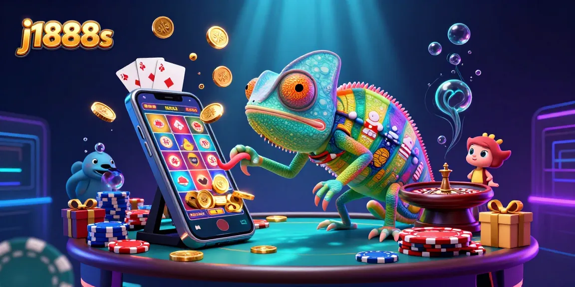 Engage with j1888s at a vibrant online casino world featuring a colorful chameleon owner.