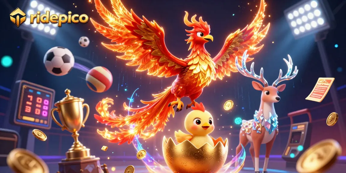 Experience winning gameplay at ridepico with a vibrant 3D illustration showcasing dynamic gaming elements and characters bursting with energy.
