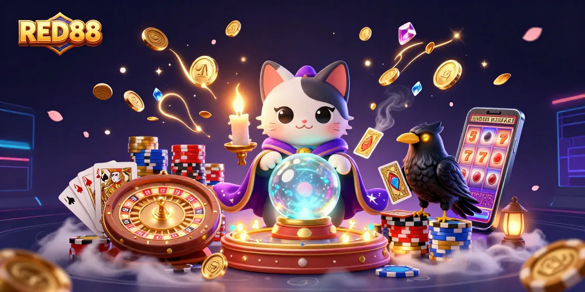 Experience thrilling moments with RED88 in this vibrant 3D casino scene filled with mystic elements.