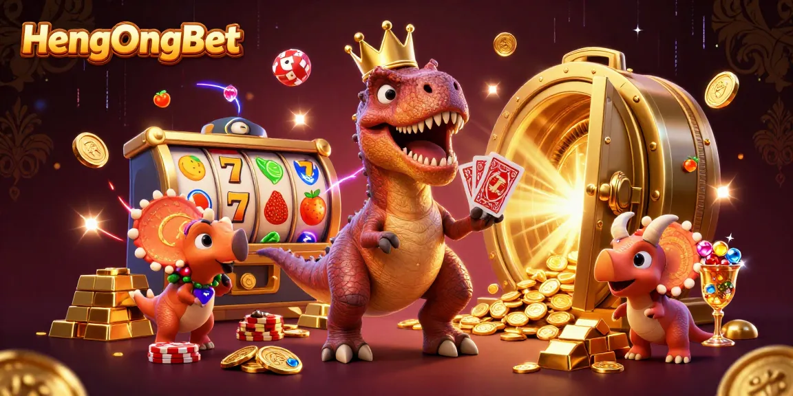 Experience thrilling wins at HengOngBet with giant slot machines and adorable cartoon dinosaurs.