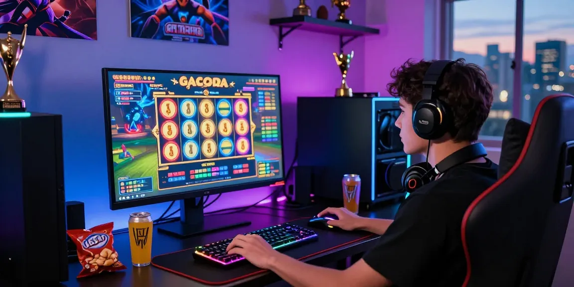 Exciting slot gacor gaming scene with vibrant visuals and cozy setup.