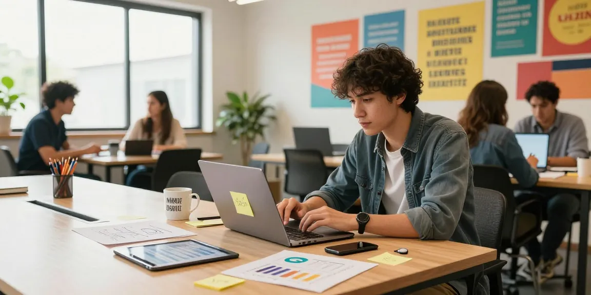 Young entrepreneur brainstorming business ideas at https://www.startsomethingpc.com with coffee and market research.