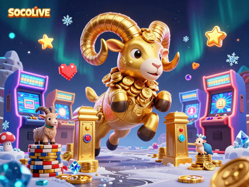 Watch the SOCOLIVE ram charging through gold, bringing arcade gaming to life in this vibrant casino scene.