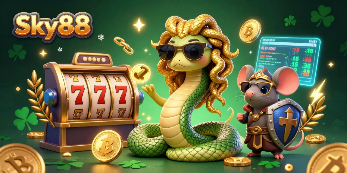 Experience thrilling gameplay at Sky88 with a fun Medusa and warrior mouse in a dynamic casino scene.
