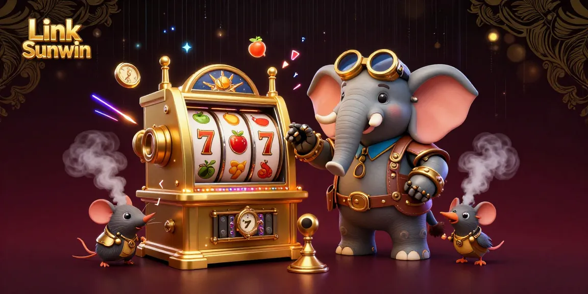 Spin for fortune at Link Sunwin with dynamic slot game elements in an immersive 3D casino illustration.