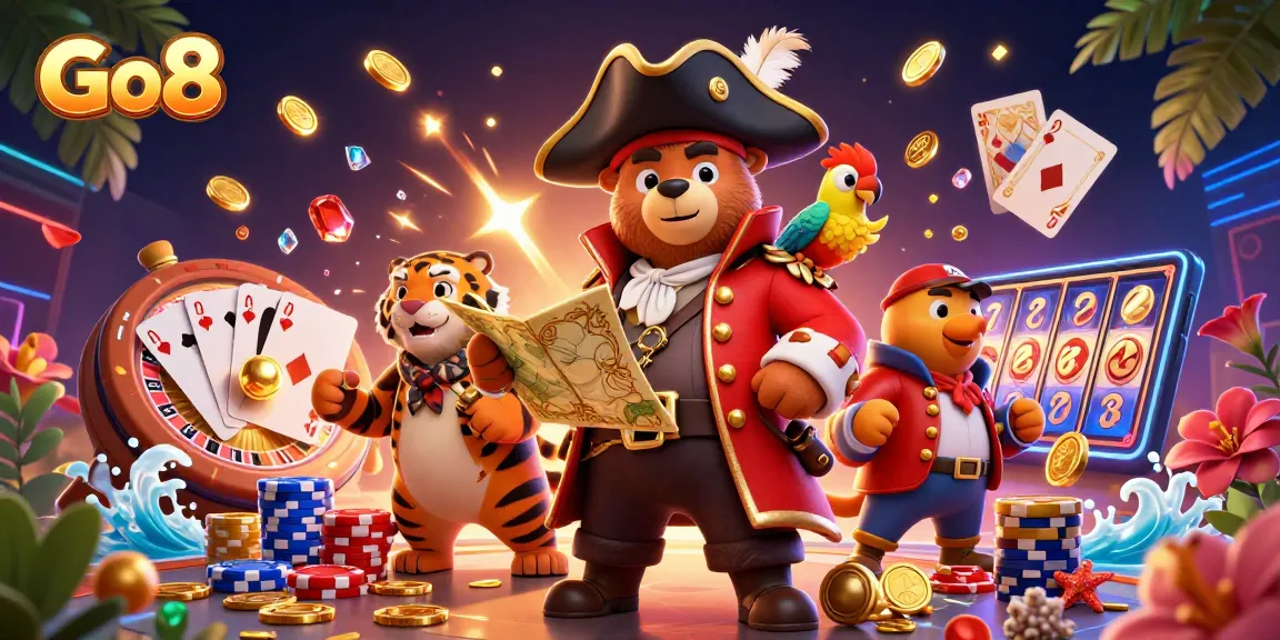 Spin the Go8 roulette with vibrant casino characters and dynamic elements for thrilling action.