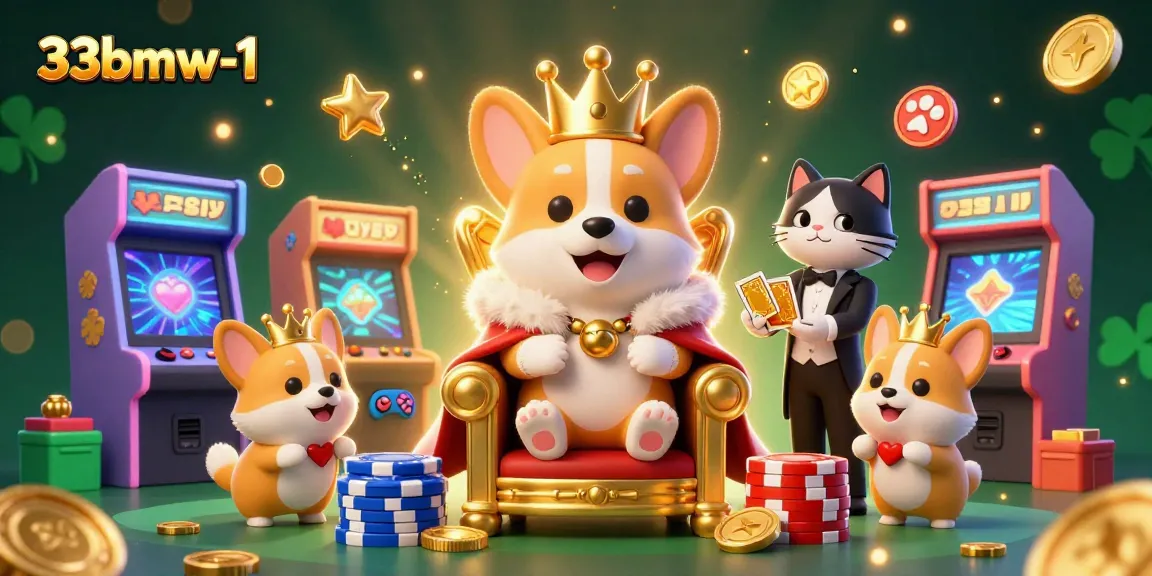 Experience high-stakes gaming at 33bmw-1 with engaging corgi characters in a vibrant casino scene.