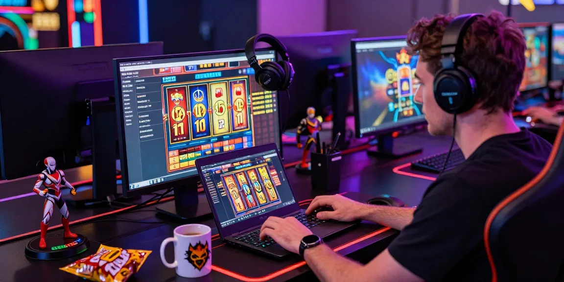 Engaged player at https://maic.org.uk enjoying a vibrant online slot game in a stylish gaming setup.