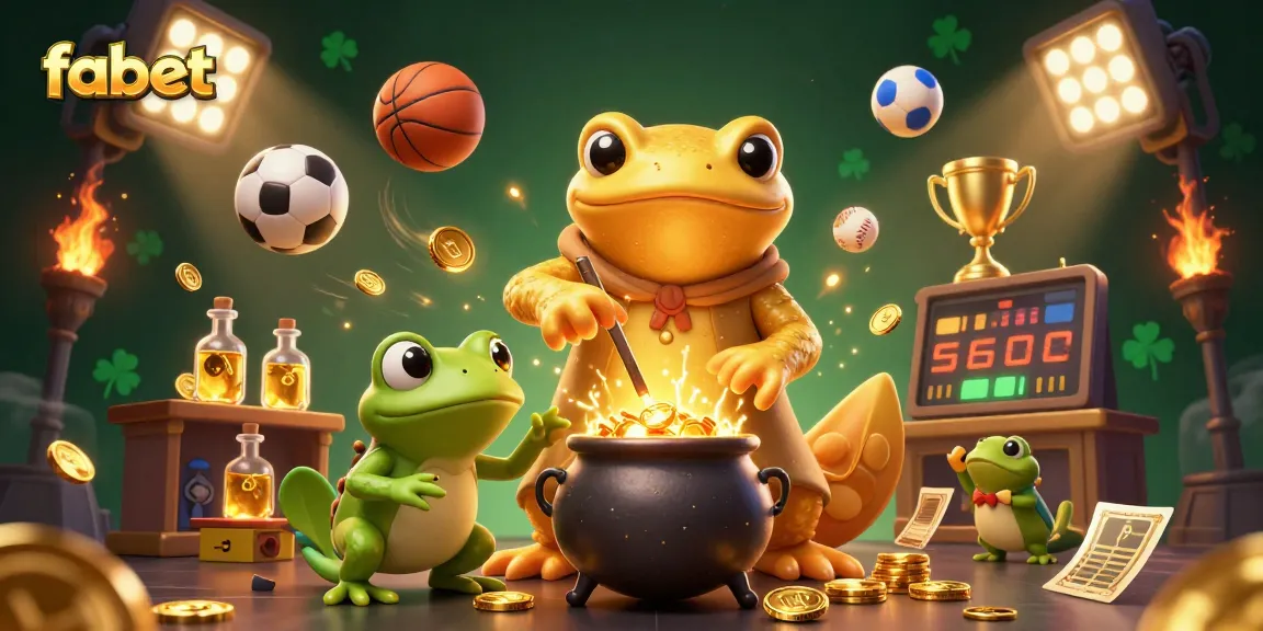 Experience the excitement of fabet with golden elements, dynamic sports balls, and alchemical magic in this vibrant illustration.