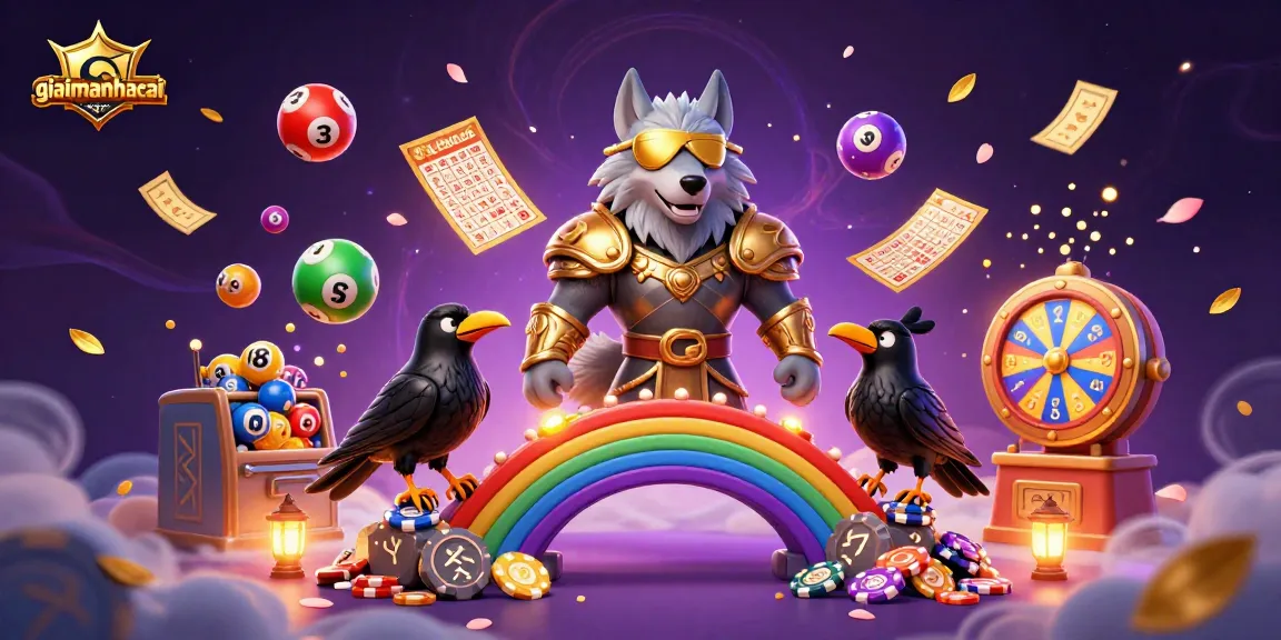 Experience magical gaming adventures with giaimanhacai as colorful lottery balls bounce and golden tickets flutter.
