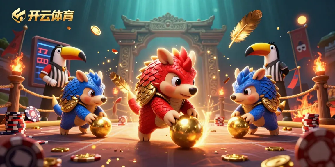 Experience thrilling gameplay with 开云体育 as rival pangolins compete amidst golden tokens, poker chips, and vibrant decorations.