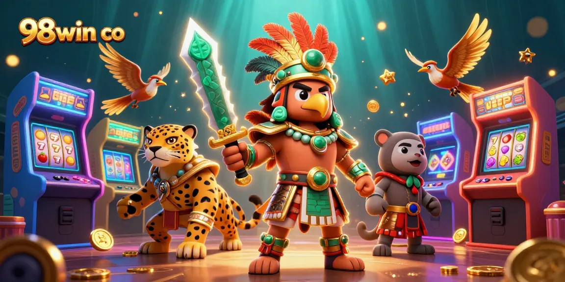 Experience thrilling slots and jackpots with 98win co in a vibrant 3D digital casino scene.