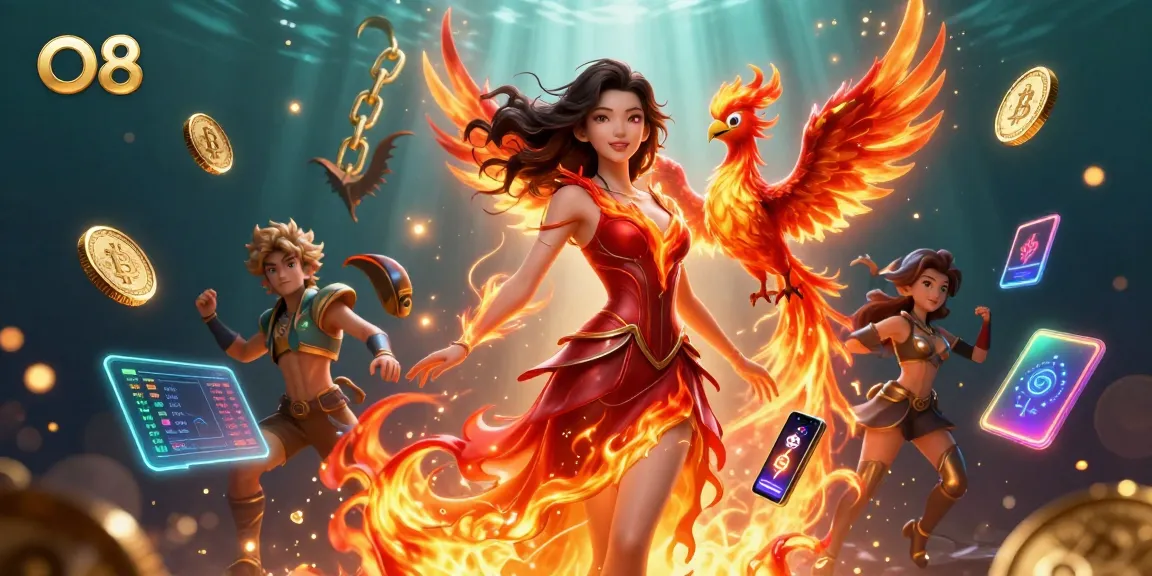 Experience thrilling gameplay at O8 with vibrant visuals and engaging elements in this 3D casino scene.