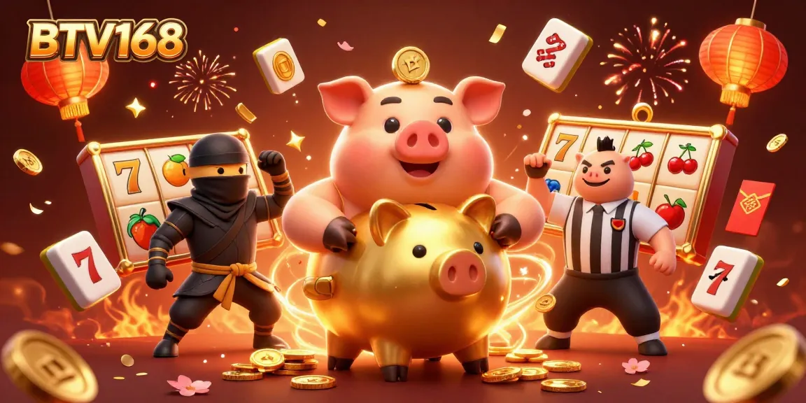 Engage in exciting gameplay with BTV168 featuring vibrant slot reels and dynamic characters in a colorful casino scene.