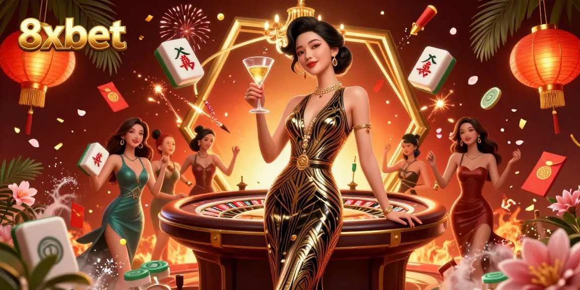 Experience the thrill of gaming at 8xbet with an elegant portrayal of an Asian woman at a roulette table.