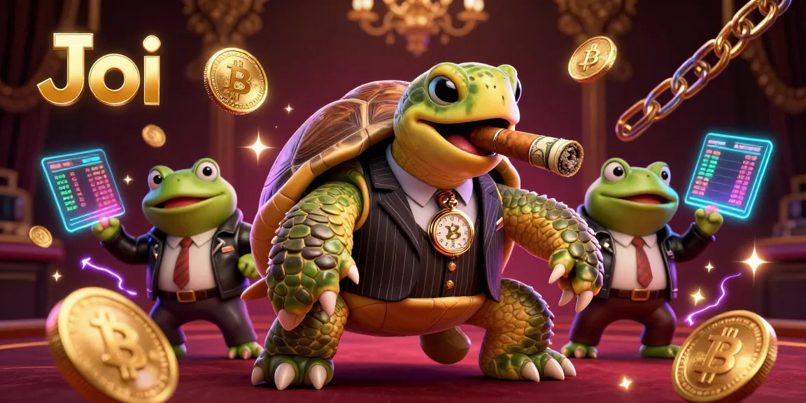 Joi video chat platform featuring a massive snapping turtle and bullfrog enforcers in a vibrant casino scene.