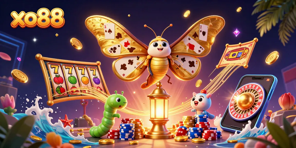 Experience winning excitement with xo88 in this vibrant 3D casino scene featuring dynamic slot action.
