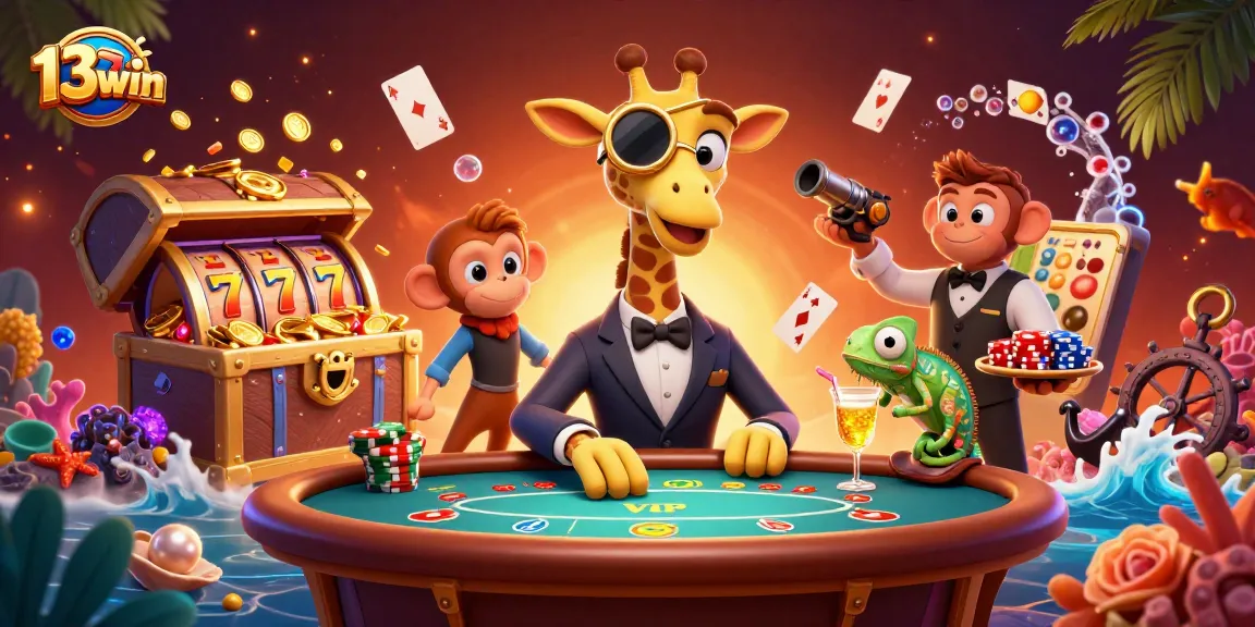Experience the thrill of 13win's slots and gaming with vibrant characters and immersive elements.