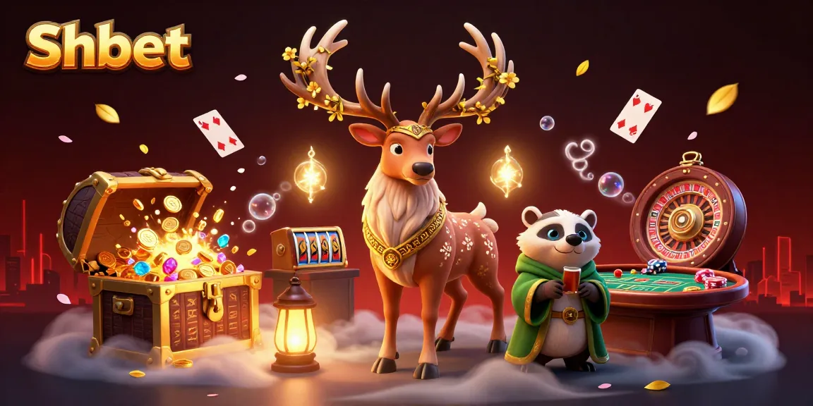 Experience the excitement at Shbet as the druid stag and wise badger celebrate a dynamic casino scene.