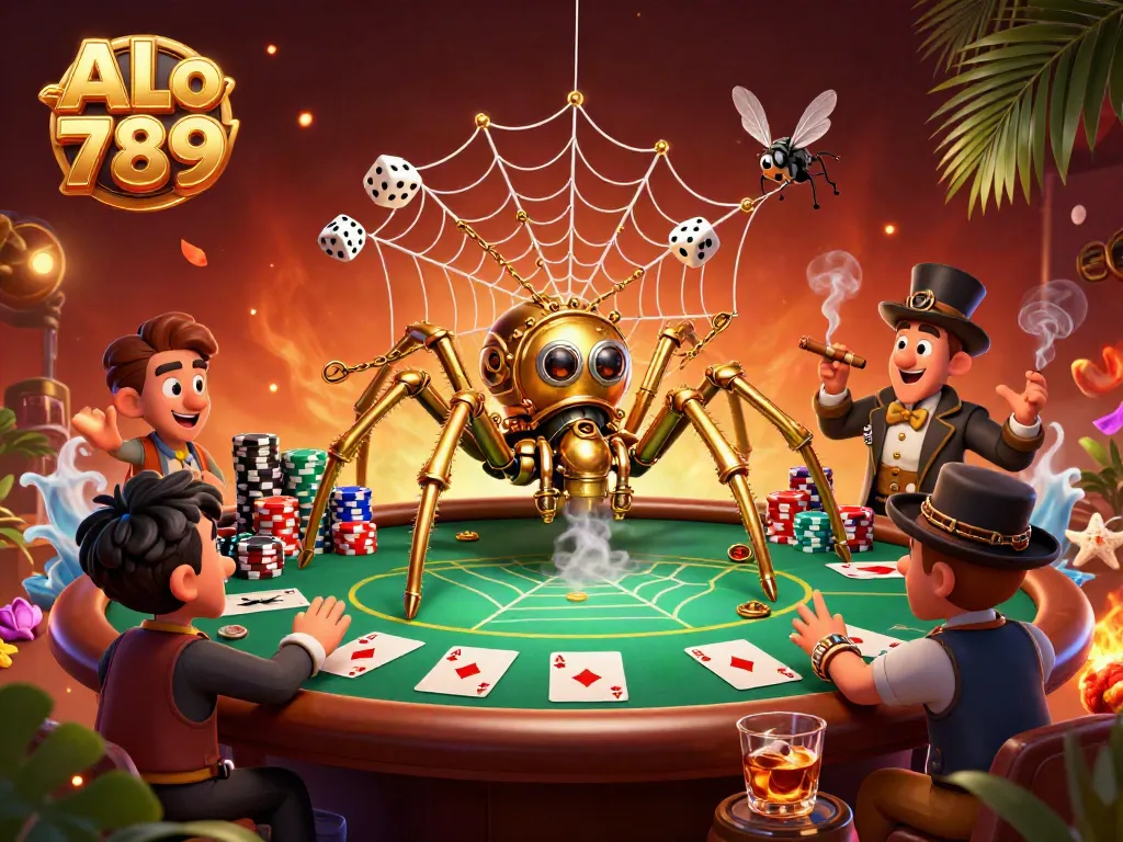 Engage in thrilling poker action with ALo 789, featuring a golden spider and unique gaming elements.