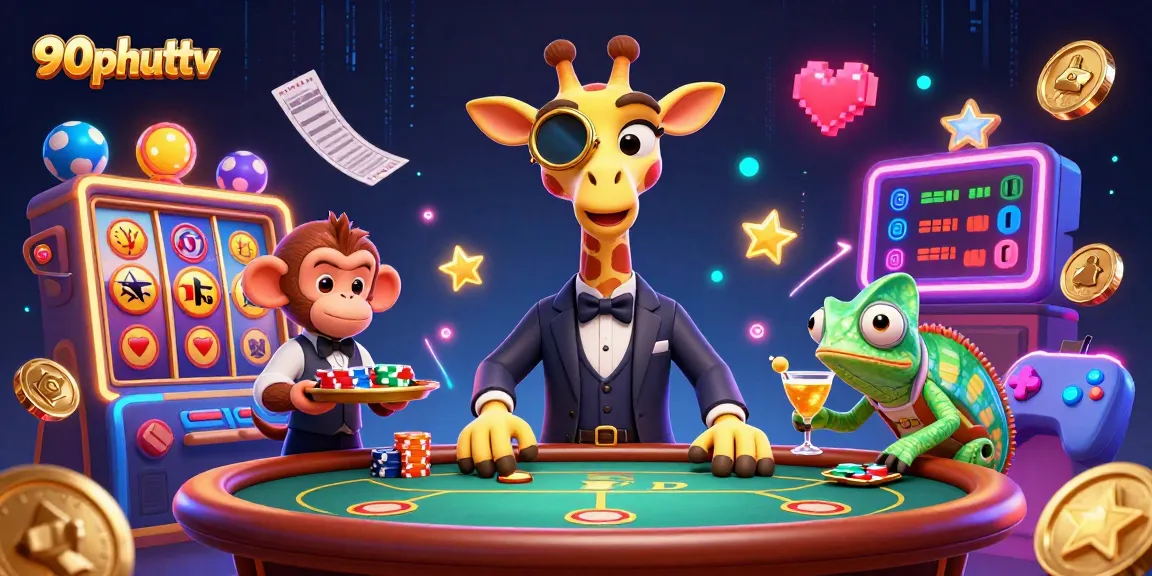 Enjoy thrilling gaming action with 90phuttv's vibrant casino scene featuring colorful characters and interactive elements.