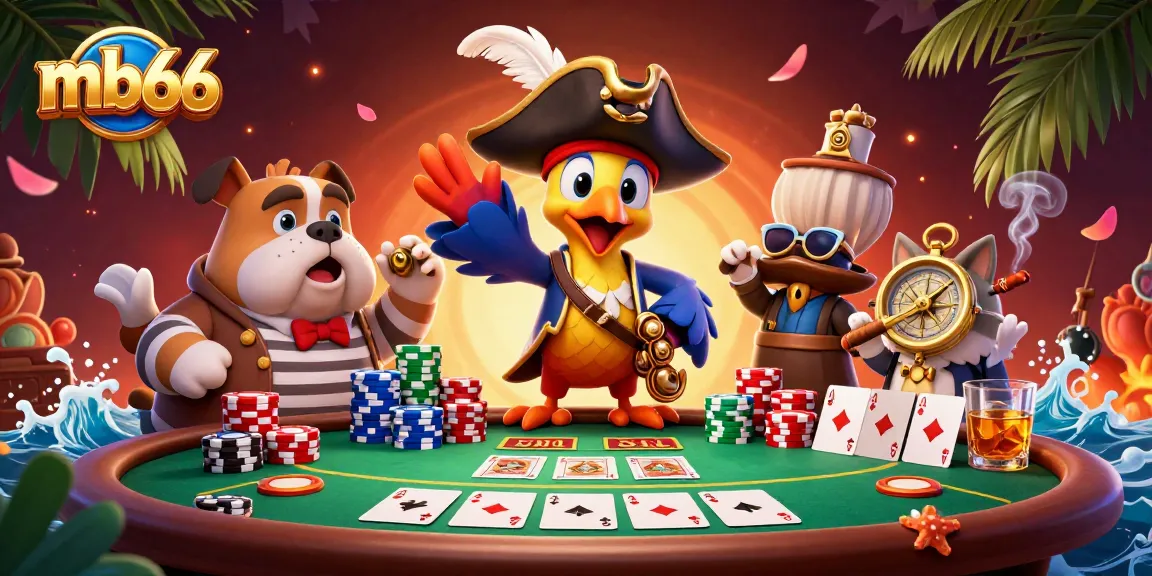 Engage with mb66 gameplay featuring a pirate-themed poker scene with vibrant characters and dynamic game elements.