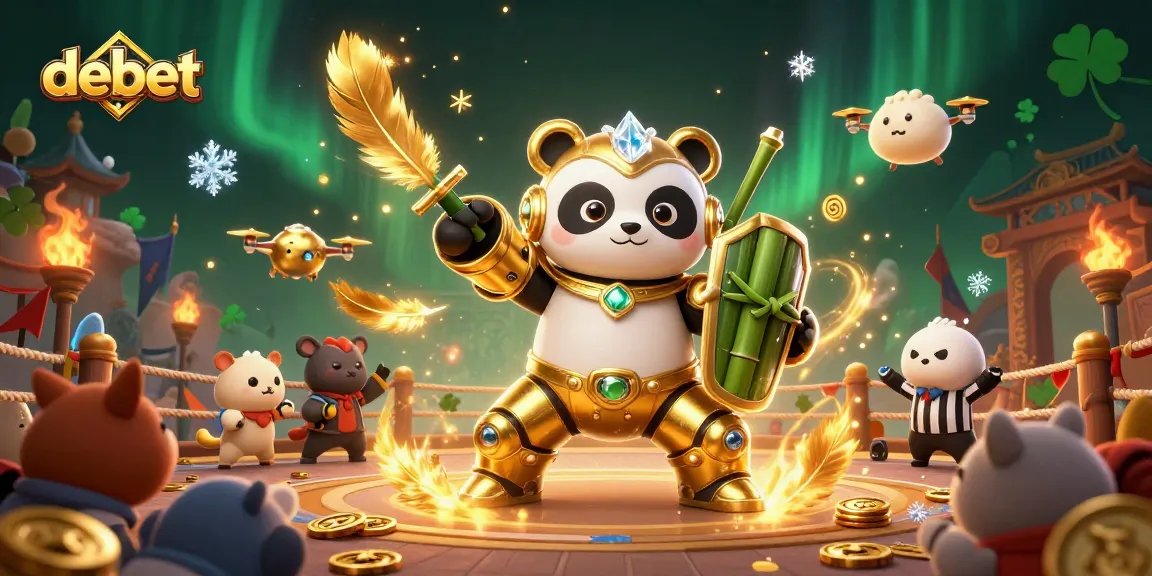 Engage with debet to win big through dynamic 3D cartoon gaming featuring a mech-suit panda.