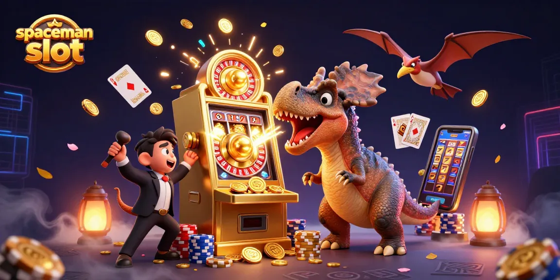 Catch the excitement with spaceman slot as characters headbutt a golden machine amidst a whirlwind of coins and gems.
