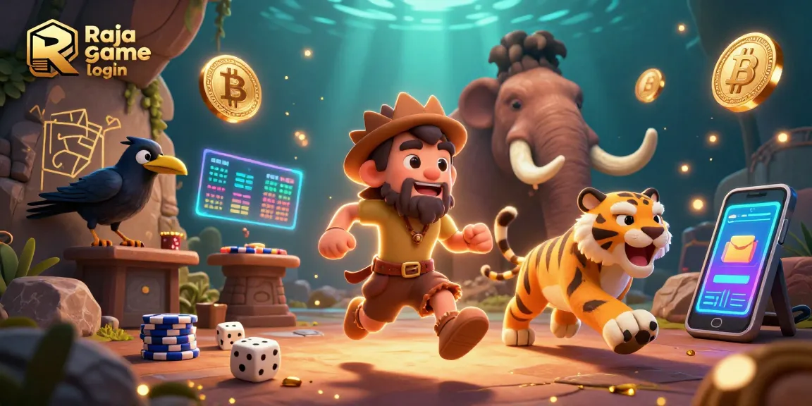Join the action with Raja game login at a vibrant prehistoric casino scene filled with crypto fun.