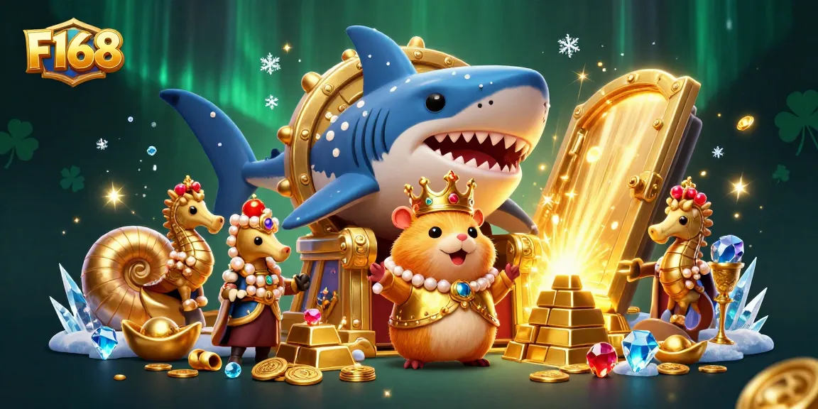 Experience F168's exciting gaming world with a fierce golden hamster king guarding treasures.