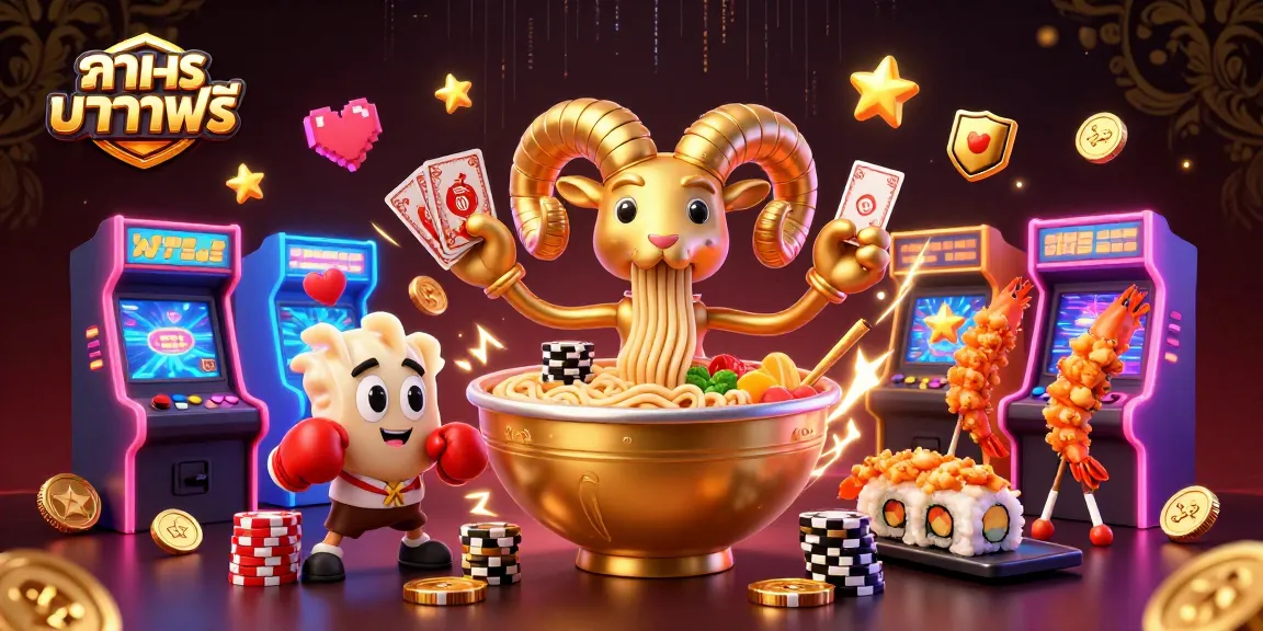 Play ทดลองบาคาร่าฟรี with a vibrant 3D casino scene featuring cheerful characters.