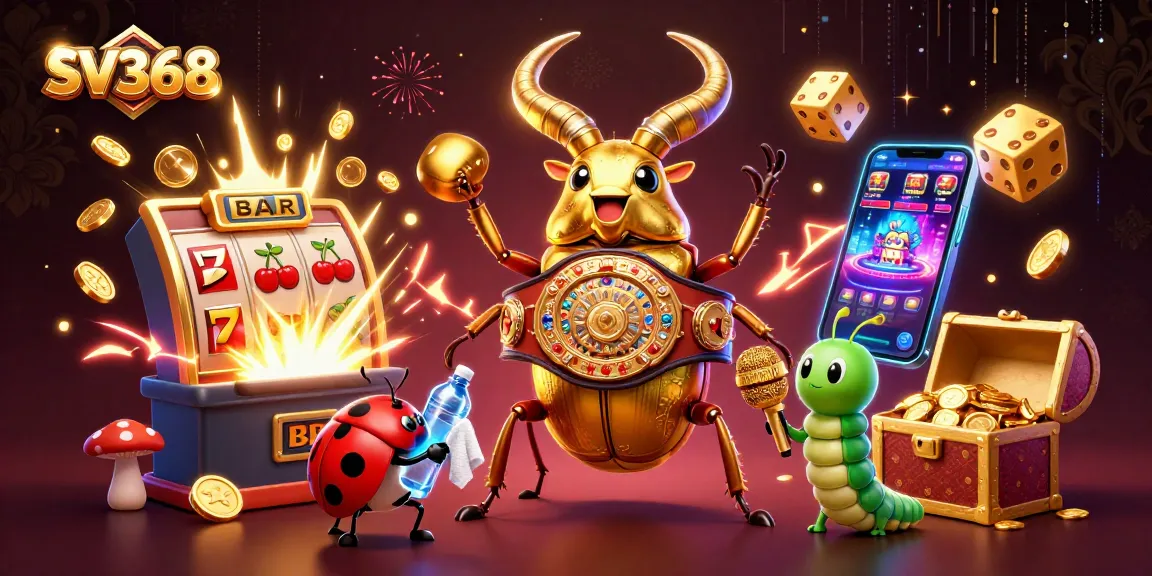 SV368 gaming excitement captured in an action-packed 3D illustration with vibrant casino elements.