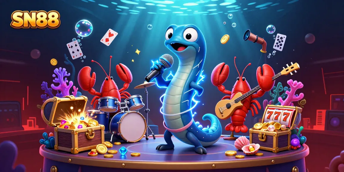 Engage in thrilling action with SN88's underwater gambling scene, featuring vibrant electric eel DJs and exciting game elements.