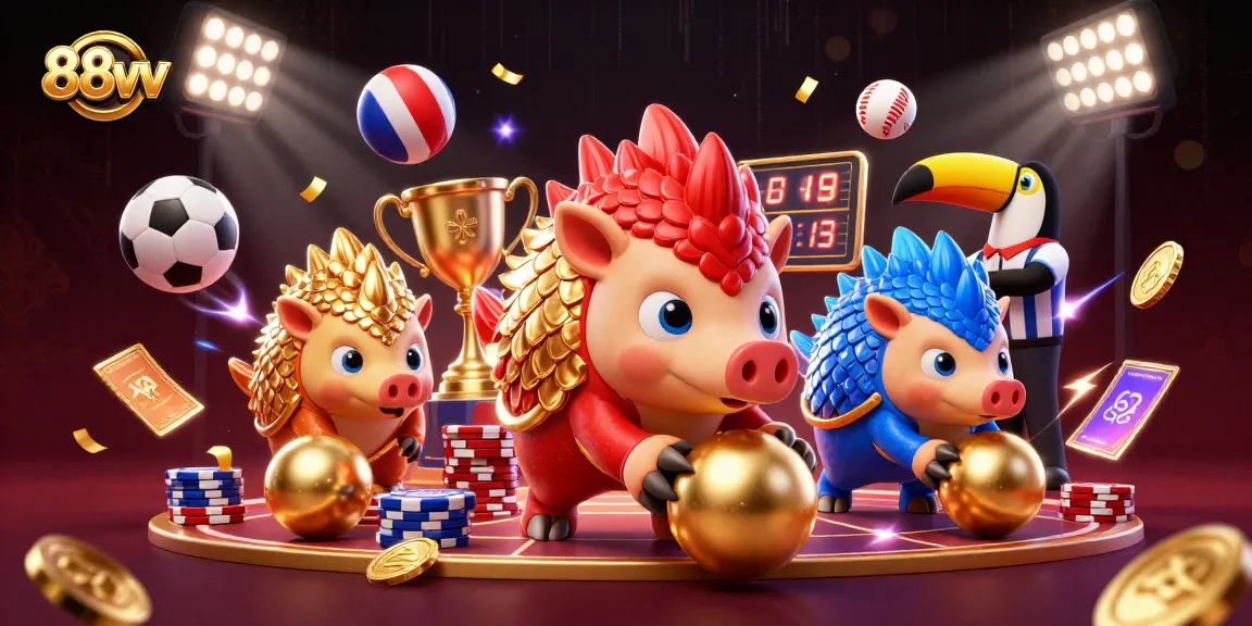 Experience thrilling bets at 88vv with vibrant pangolins and dynamic gaming elements in a lively casino scene.