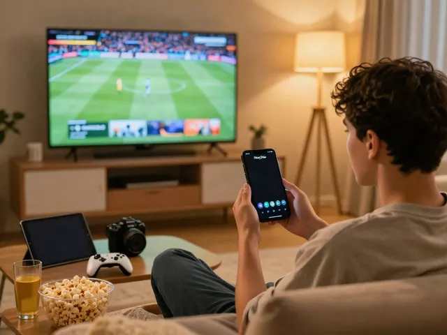 Young person enjoying movies and live sports on Filmy Zilla 2026 in a cozy living room