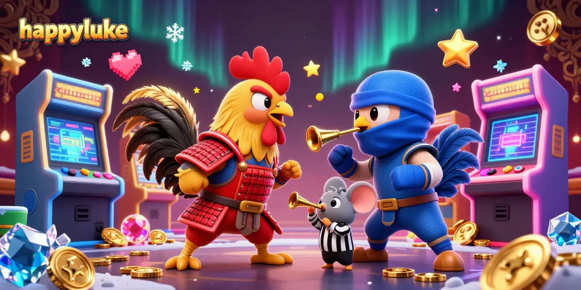 Experience happyluke's dynamic fighting roosters in this vibrant casino-themed illustration.