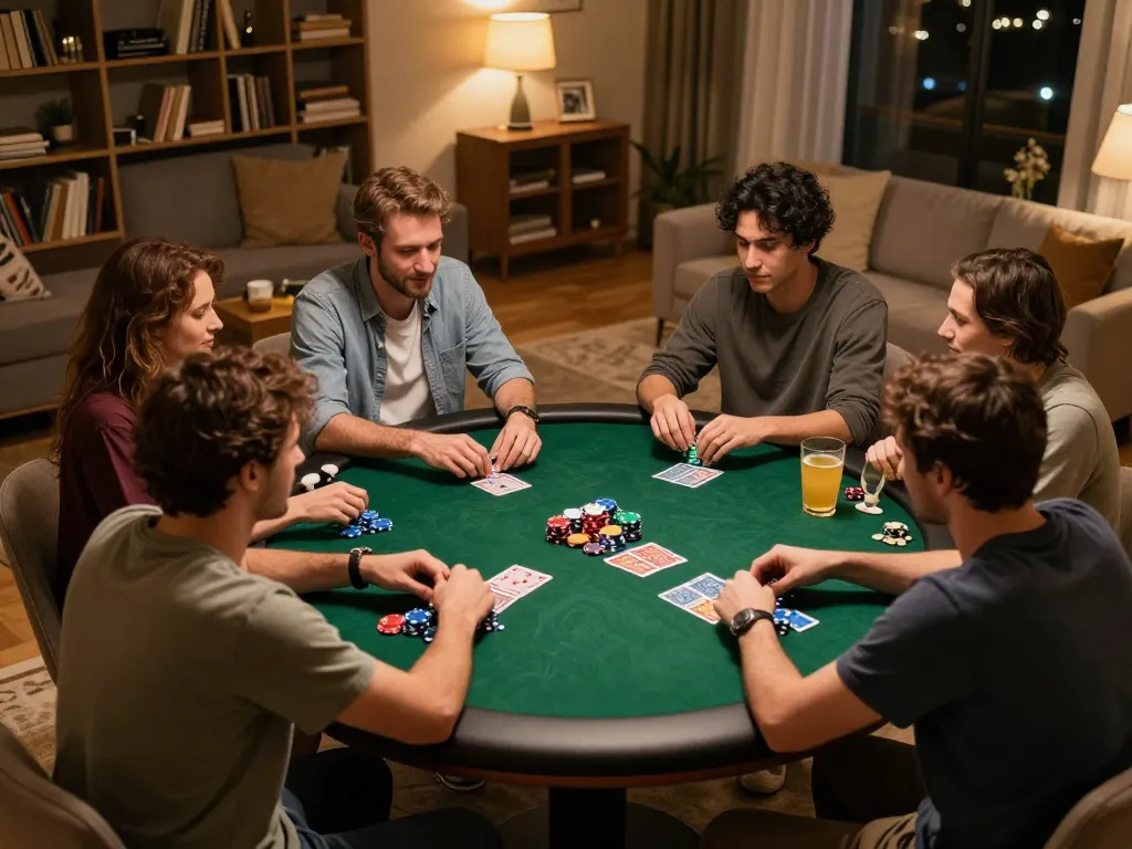 Engaging poker night scene with friends, enjoying strategy and gameplay elements at TR88.